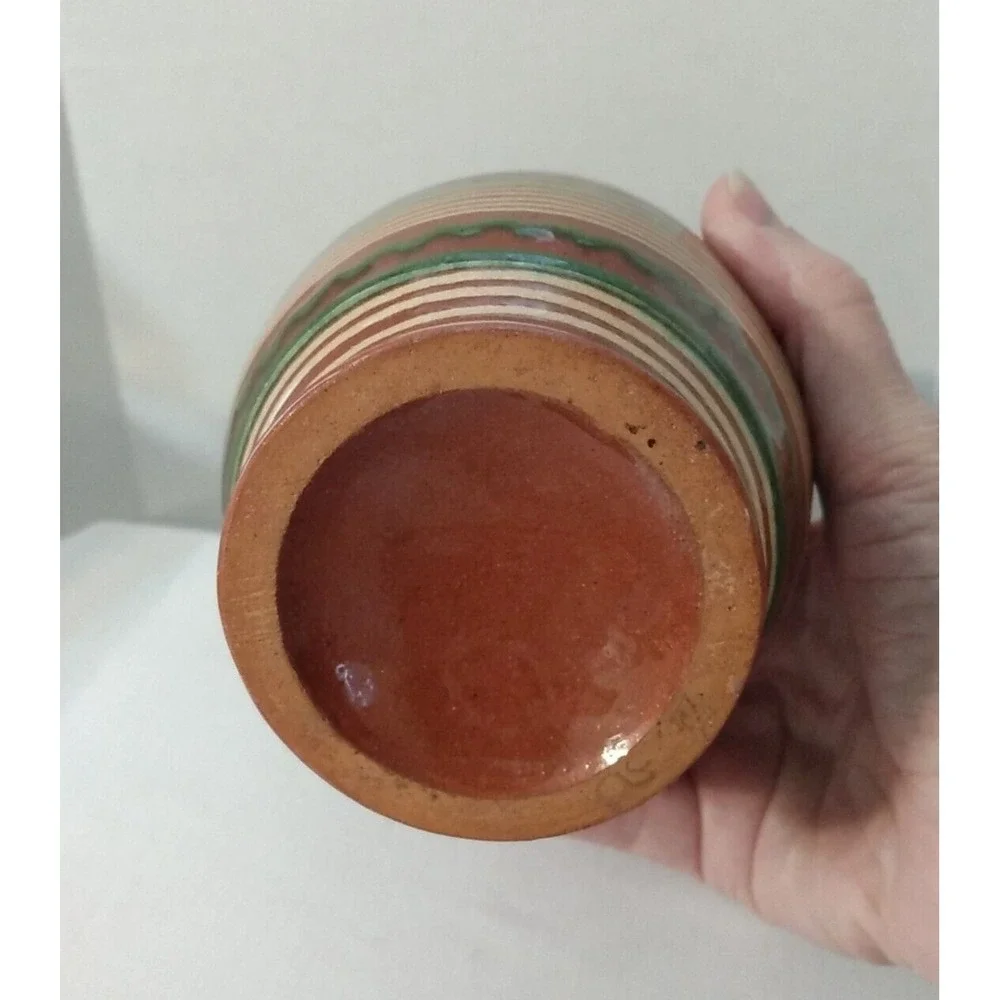 Glazed Mexican Vase Earthtones Hand Made Studio Pottery Southwest design PRETTY!